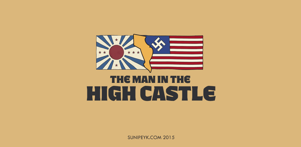 the man in the high castle poster with japan and german side flags and nautral zone