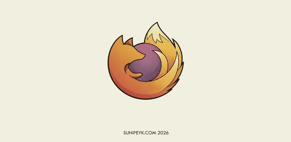 firefox tarayıcı logosunun retro tarzda illustrasyonu