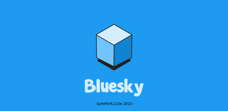 3 tarafı renkli bir küp ile bluesky yazısı