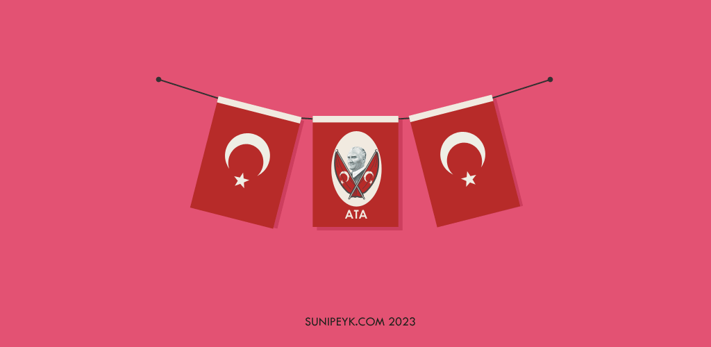 asılı Türk bayrağı ve ortada Ata bayrağı 23 nisan süslemesi