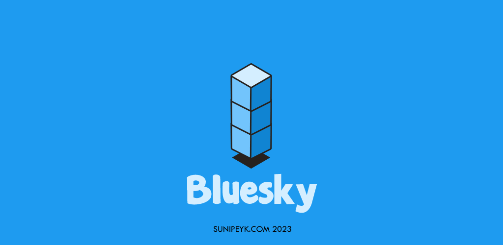 bluesky yazısı ve mavi küp ikonları