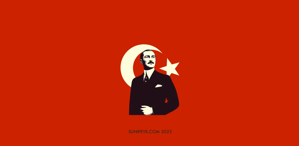 Türk bayrağı, ay yıldız önünde Dalle yapay zekanın yaptığı Atatürk çizimi