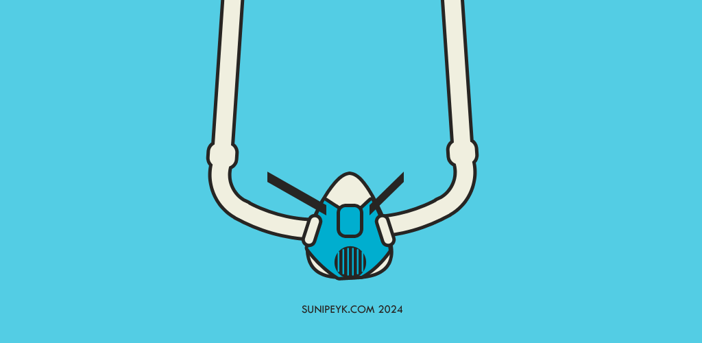 hiperbarik oksijen tedavisinde kullanılan oksijen maskesinin bir çizimi, ikonu