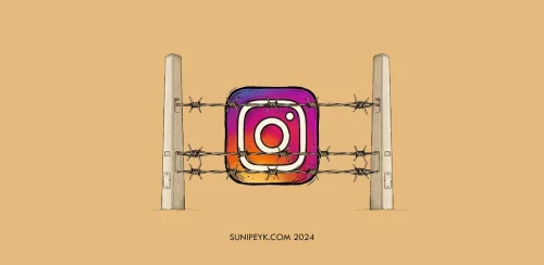 instagram sansürünü betimleyen, dikenli teller arkasında instagram ikonu