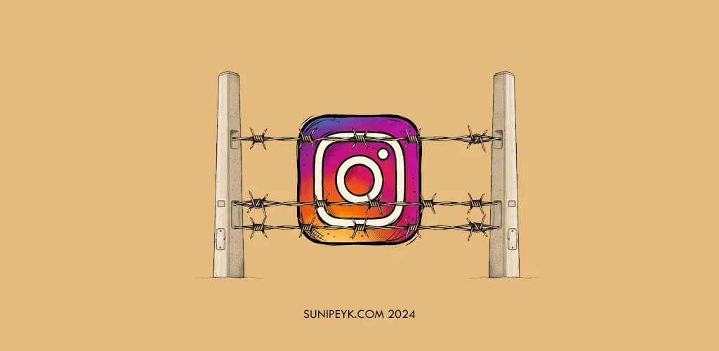 instagram sansürünü betimleyen, dikenli teller arkasında instagram ikonu