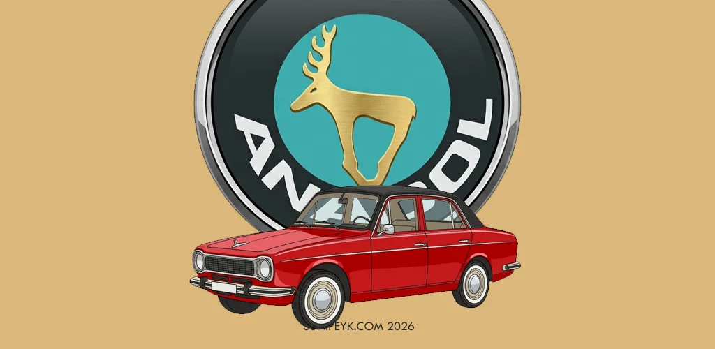 kırmızı bir anadol otomobil ve arkasında logosu